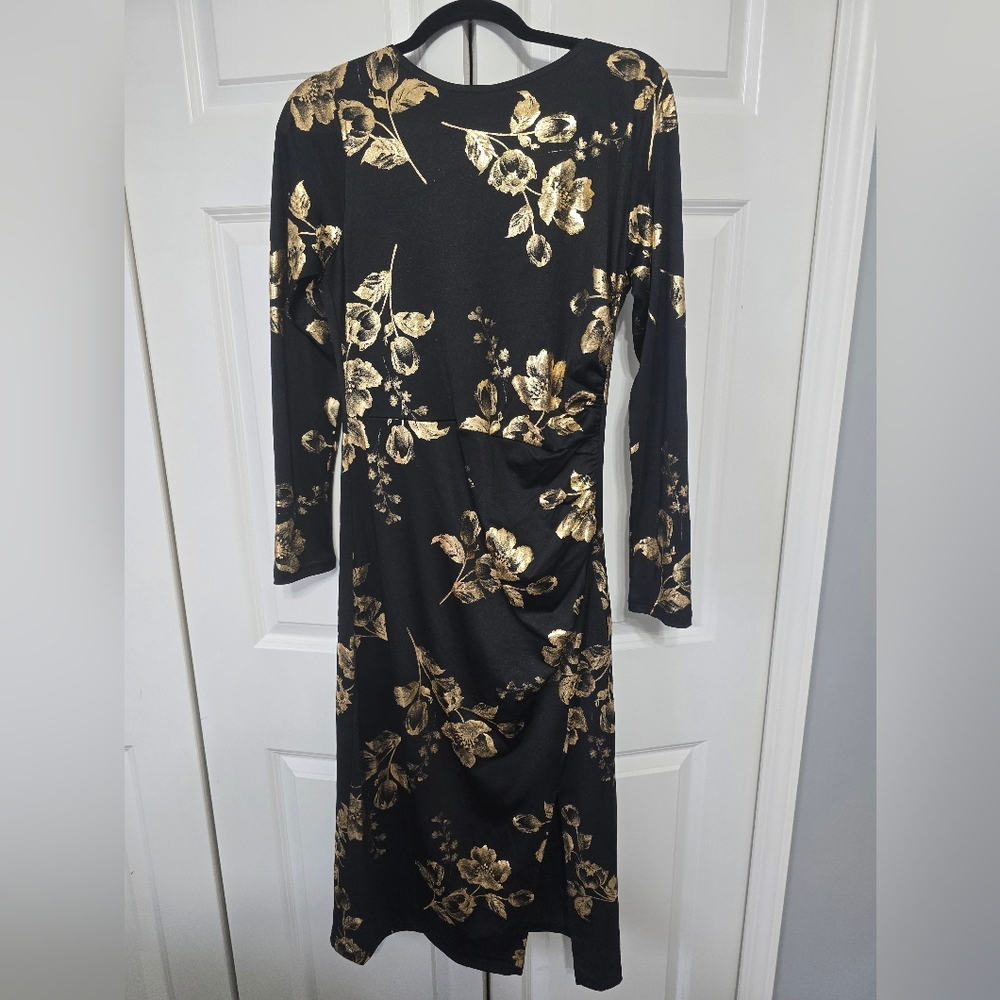 Baltic Born Black Dress with Gold Floral Design